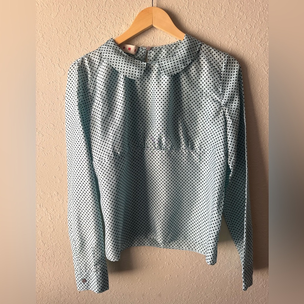 Marni Green Fitted Blouse with Peter Pan Collar